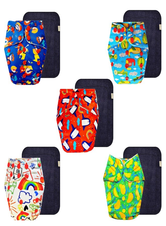 Dumbledo Premium Cloth Diaper with Black Insert (Pack of 5) | Hypoallergenic | Leakproof | Travel Friendly | Worry-Free Diapering | 3 Months - 3 Years | Unisex Baby - Image 1
