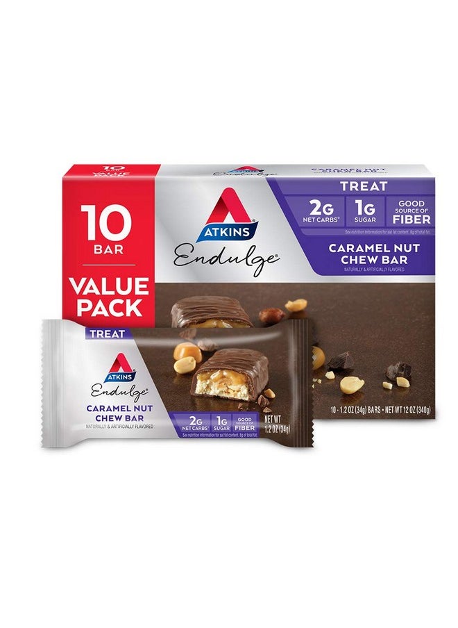 Atkins - Endulge Caramel Nut Chew Bar Dessert Favorite 1G Sugar Good Source Of Fiber Low Sugar 10 Count - Image 1