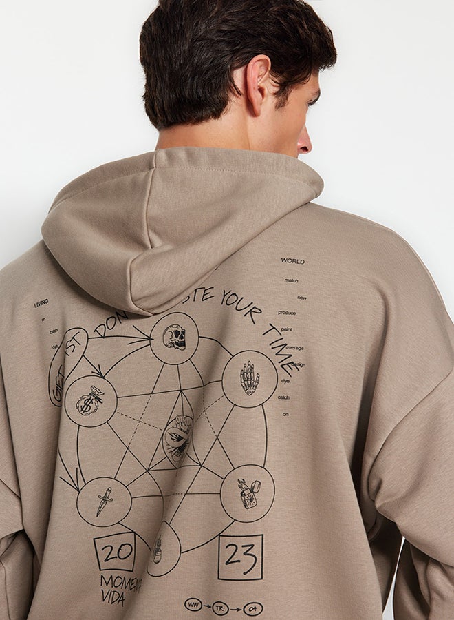 Mink Oversize/Wide Cut Hooded Mystic Back Printed Cotton Sweatshirt TMNAW24SW00002