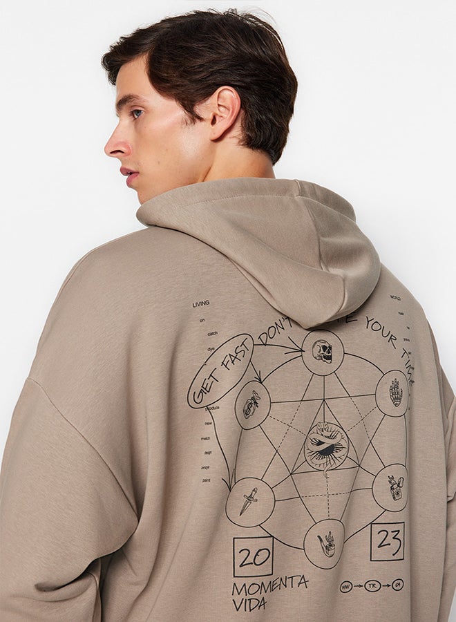 Mink Oversize/Wide Cut Hooded Mystic Back Printed Cotton Sweatshirt TMNAW24SW00002