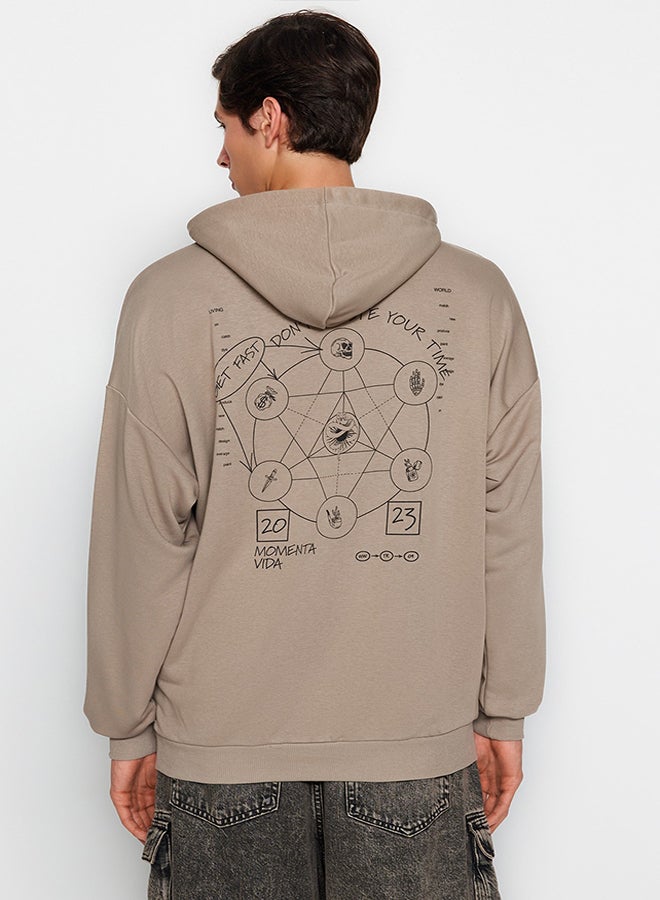 Mink Oversize/Wide Cut Hooded Mystic Back Printed Cotton Sweatshirt TMNAW24SW00002