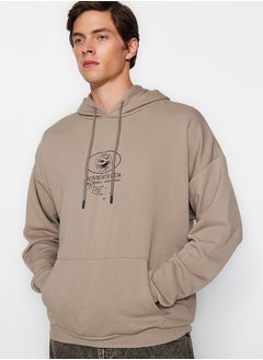 trendyol Mink Oversize/Wide Cut Hooded Mystic Back Printed Cotton Sweatshirt TMNAW24SW00002  - Image 1