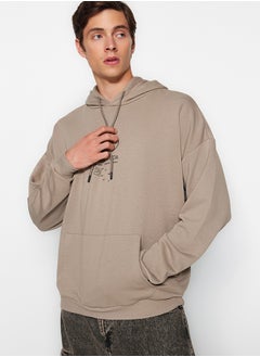 trendyol Mink Oversize/Wide Cut Hooded Mystic Back Printed Cotton Sweatshirt TMNAW24SW00002  - Image 2