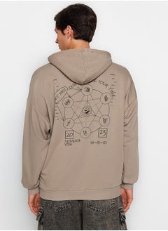 trendyol Mink Oversize/Wide Cut Hooded Mystic Back Printed Cotton Sweatshirt TMNAW24SW00002  - Image 4
