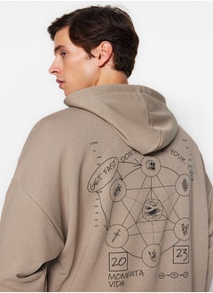trendyol Mink Oversize/Wide Cut Hooded Mystic Back Printed Cotton Sweatshirt TMNAW24SW00002  - Image 5