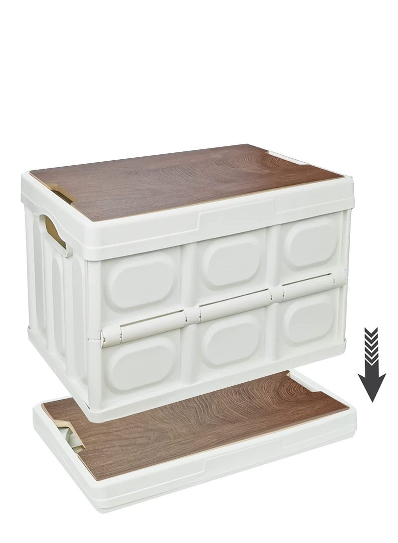 Cool Baby Folding Storage Bins with Wood Lid,Collapsible Closet Organizers and Storage Container,Multifunction Plastic Storage Box for Camping,College Dorm Room Essentials,Office,Outdoor,Indoor (56L) - Image 1