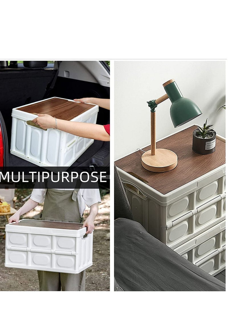 Cool Baby Folding Storage Bins with Wood Lid,Collapsible Closet Organizers and Storage Container,Multifunction Plastic Storage Box for Camping,College Dorm Room Essentials,Office,Outdoor,Indoor (56L) - Image 4