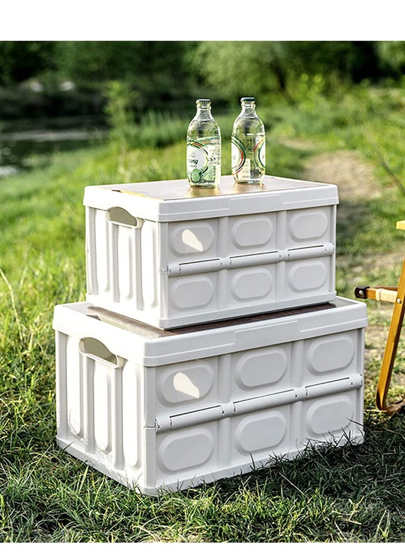 Cool Baby Folding Storage Bins with Wood Lid,Collapsible Closet Organizers and Storage Container,Multifunction Plastic Storage Box for Camping,College Dorm Room Essentials,Office,Outdoor,Indoor (56L) - Image 3