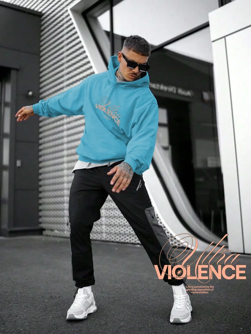 دوغ فش Blue Sweatshirt Ultra Violence Minimalist Typography Printed Thick Baby Blue Lover Sweatshirt