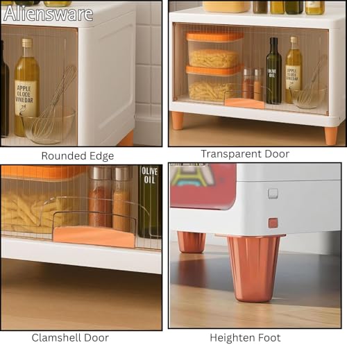 Aliensware 1Pcs X-Large Cabinet Storage Organizer 45 X 38 X 35 CM for Clothes/Cupboard/Plastic Almirah/Foldable Kid Wardrobe for Toys/Stackable Cabinet for Home,Bedroom,Bathroom,Kitchen-Clear - Image 2