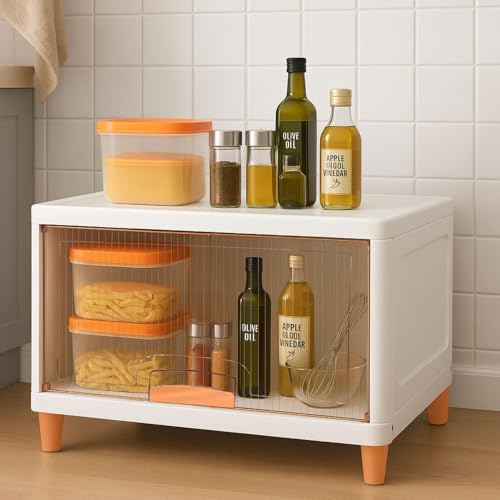 Aliensware 1Pcs X-Large Cabinet Storage Organizer 45 X 38 X 35 CM for Clothes/Cupboard/Plastic Almirah/Foldable Kid Wardrobe for Toys/Stackable Cabinet for Home,Bedroom,Bathroom,Kitchen-Clear - Image 1