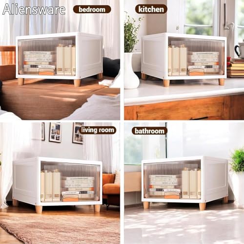 Aliensware 1Pcs X-Large Cabinet Storage Organizer 45 X 38 X 35 CM for Clothes/Cupboard/Plastic Almirah/Foldable Kid Wardrobe for Toys/Stackable Cabinet for Home,Bedroom,Bathroom,Kitchen-Clear - Image 5