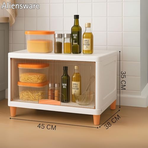 Aliensware 1Pcs X-Large Cabinet Storage Organizer 45 X 38 X 35 CM for Clothes/Cupboard/Plastic Almirah/Foldable Kid Wardrobe for Toys/Stackable Cabinet for Home,Bedroom,Bathroom,Kitchen-Clear - Image 3