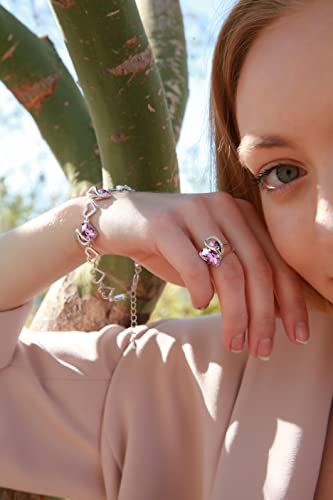 Leafael Infinity Love Women's Adjustable Heart Ring with Rose Quartz Pink Birthstone Crystal for October, Healing Stone for Love, Jewelry Gifts for Women, Silver-Tone, Open End, Size 6.5-13 - Image 4