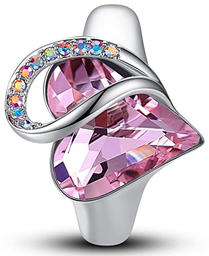 Leafael Infinity Love Women's Adjustable Heart Ring with Rose Quartz Pink Birthstone Crystal for October, Healing Stone for Love, Jewelry Gifts for Women, Silver-Tone, Open End, Size 6.5-13 - Image 1