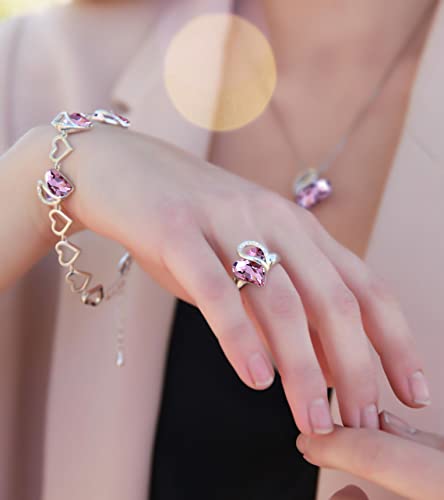 Leafael Infinity Love Women's Adjustable Heart Ring with Rose Quartz Pink Birthstone Crystal for October, Healing Stone for Love, Jewelry Gifts for Women, Silver-Tone, Open End, Size 6.5-13 - Image 3
