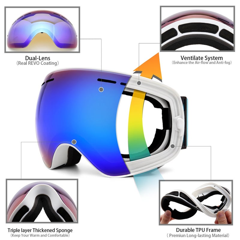 JULI Eyewear Juli Ski Goggles,Winter Snow Sports Snowboard Goggles with Anti-Fog UV Protection Interchangeable Spherical Dual Lens for Men Women & Youth Snowmobile Skiing Skating Blue - Image 4