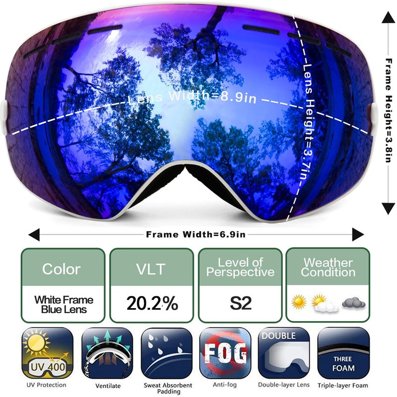 JULI Eyewear Juli Ski Goggles,Winter Snow Sports Snowboard Goggles with Anti-Fog UV Protection Interchangeable Spherical Dual Lens for Men Women & Youth Snowmobile Skiing Skating Blue - Image 2