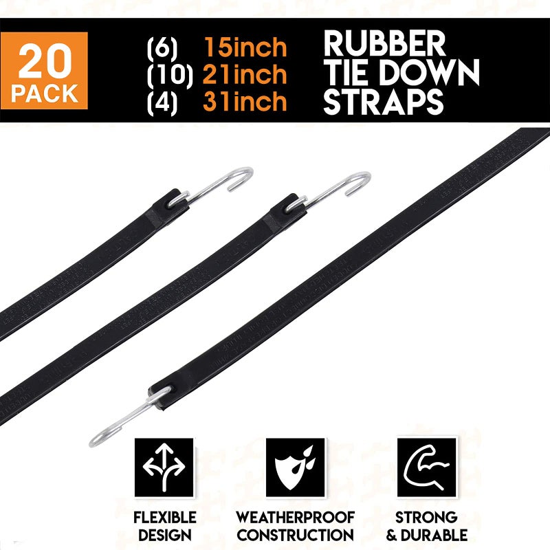 Xstrap Standard 20 Pack Multiple Size Natural Rubber Tarp Bungee Straps 100% Epdm Tie Down Cords With S Hooks Heavy Duty Ideal For Securing Tarps - Image 2