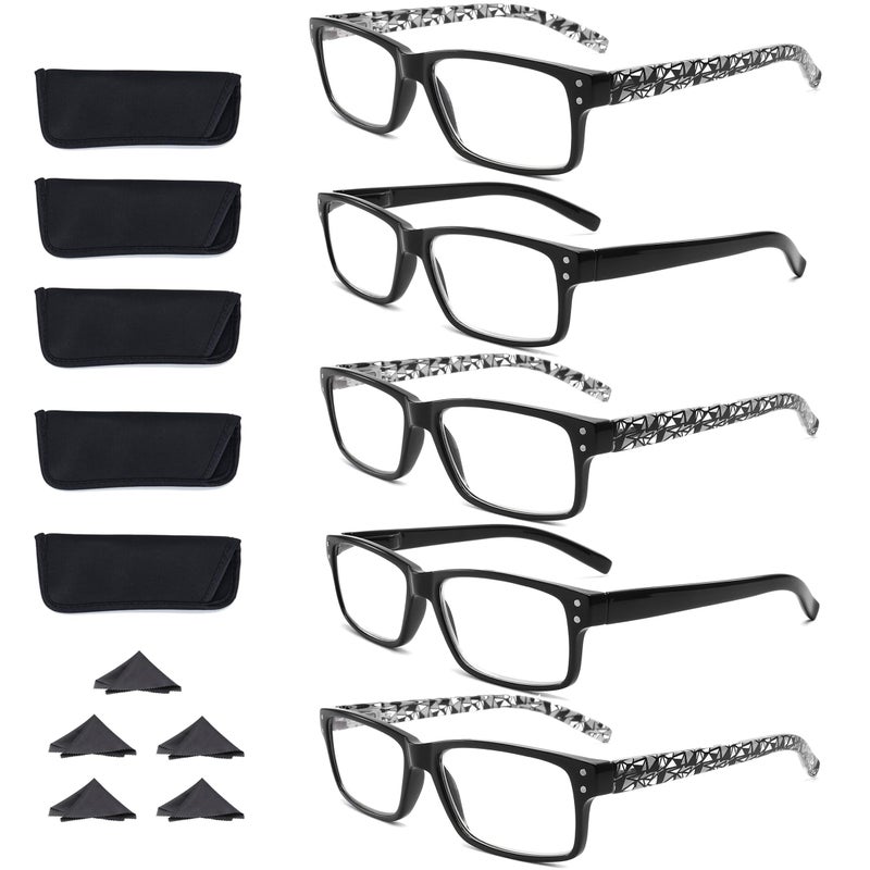 LANLANG 5Pack Reading Glasses for Men women Blue Light Blocking Readers Spring Hinge Black flower print 10 diopters - Image 3