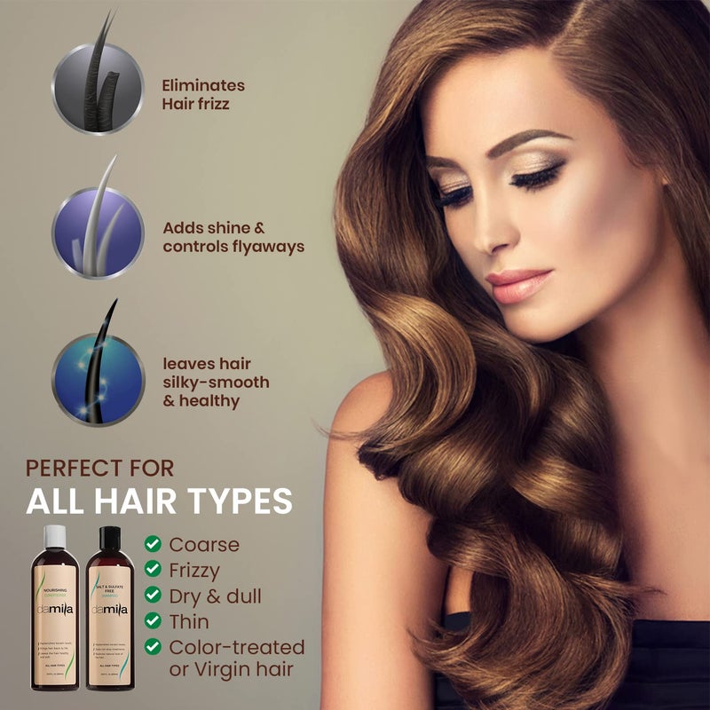 Damila Salt & Sulfate Free Shampoo & Conditioner for Keratin and Color Treated Hair - Professional Keratin Value Pack for Damaged, Frizzy, Curly, Dry & Thin Hair - Shampoo Sin Sal - 16.9 Fl Oz - Image 3