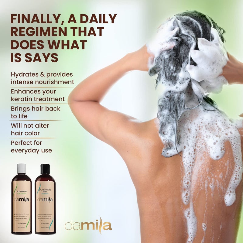 Damila Salt & Sulfate Free Shampoo & Conditioner for Keratin and Color Treated Hair - Professional Keratin Value Pack for Damaged, Frizzy, Curly, Dry & Thin Hair - Shampoo Sin Sal - 16.9 Fl Oz - Image 5