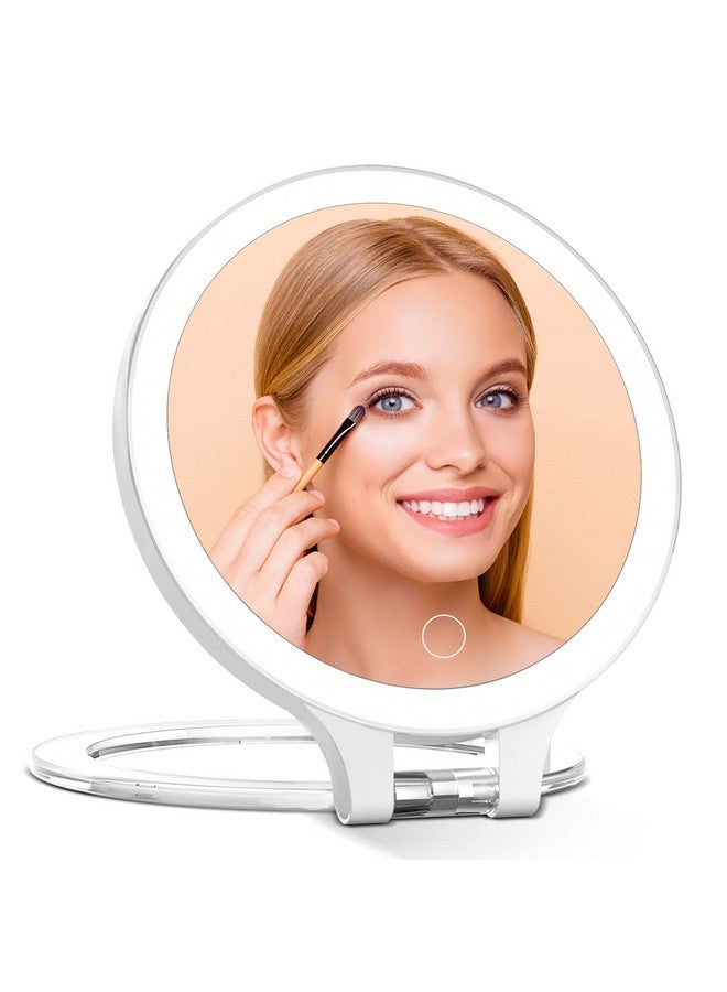 Famihomii Rechargeable Magnifying Makeup Mirror 10X1X Double Sided Lighted Travel Makeup Mirror With 3 Color Light Adjustable Rotation Led Vanity Tabletop Portable Desk Cosmetic Foldable Mirror (No Bag) - Image 1