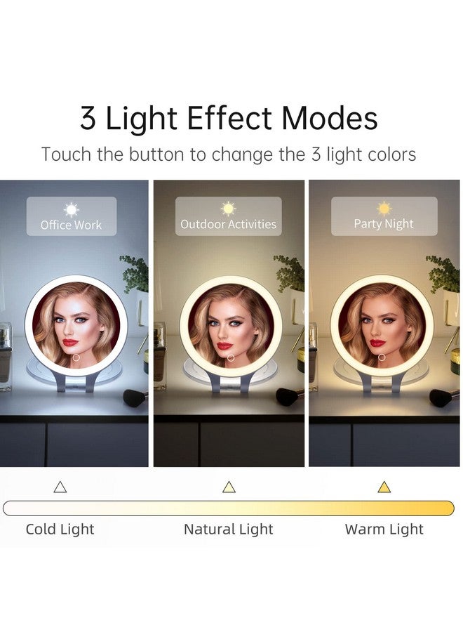 Famihomii Rechargeable Magnifying Makeup Mirror 10X1X Double Sided Lighted Travel Makeup Mirror With 3 Color Light Adjustable Rotation Led Vanity Tabletop Portable Desk Cosmetic Foldable Mirror (No Bag) - Image 4