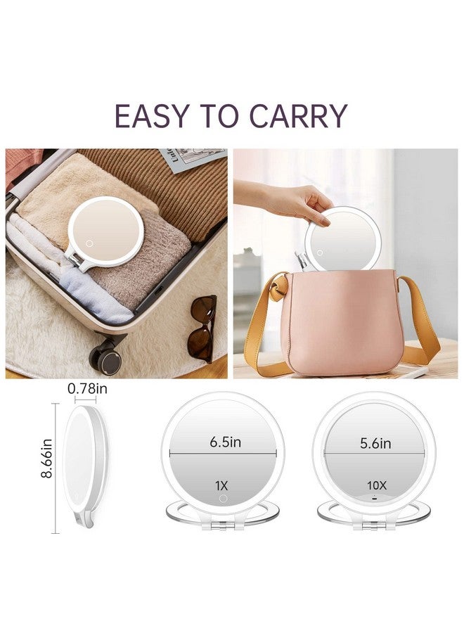 Famihomii Rechargeable Magnifying Makeup Mirror 10X1X Double Sided Lighted Travel Makeup Mirror With 3 Color Light Adjustable Rotation Led Vanity Tabletop Portable Desk Cosmetic Foldable Mirror (No Bag) - Image 3