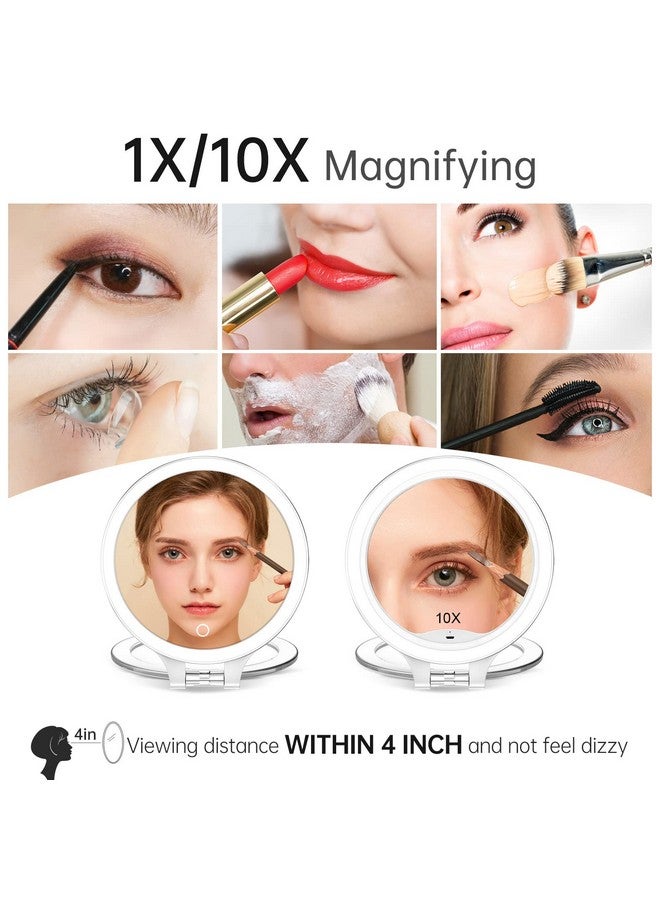 Famihomii Rechargeable Magnifying Makeup Mirror 10X1X Double Sided Lighted Travel Makeup Mirror With 3 Color Light Adjustable Rotation Led Vanity Tabletop Portable Desk Cosmetic Foldable Mirror (No Bag) - Image 2