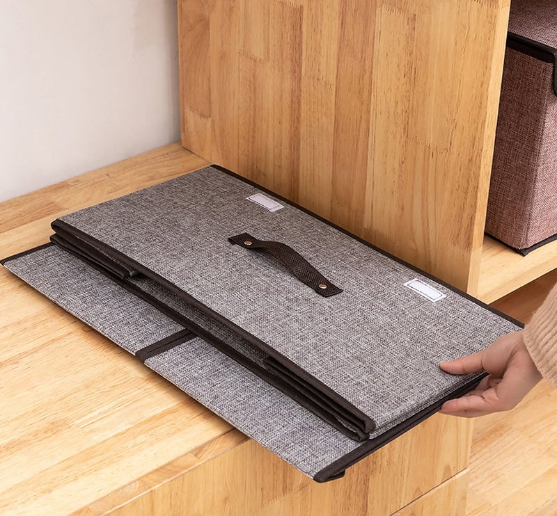 wolpin Storage Basket With Double Lid Stackable Bins Wardrobe Clothes Closet Organizer Foldable Rectangular Drawer Box Storage Bins With Handle, Grey, Oxford Fabric, 35 x 15 x 25 Centimeters - Image 2