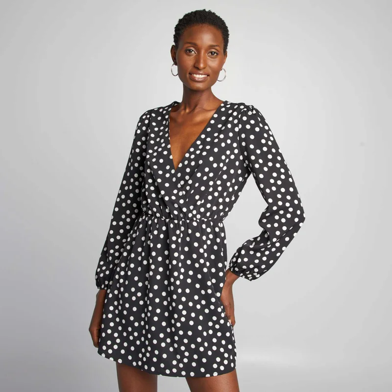 Kiabi Printed Wrap Dress Black