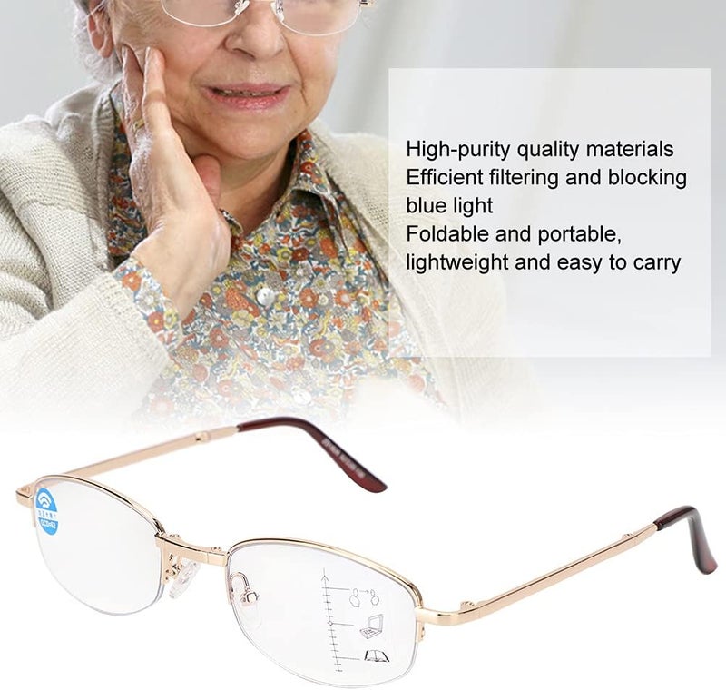 كلاراكو نظارات كلاركو متعددة البؤر التقدمية لقصر النظر الشيخوخي، نظارات قراءة قابلة للطي تحجب الضوء الأزرق، نظارات معدنية لكبار السن مع صندوق لتخفيف التعب، نظارات عالية الدقة للرجال والنساء (نوع الحب - +250) - Image 3