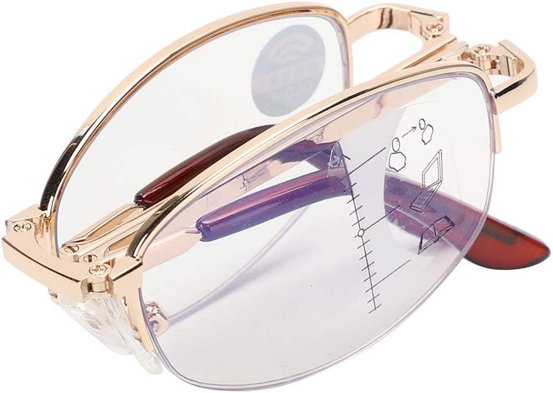 كلاراكو نظارات كلاركو متعددة البؤر التقدمية لقصر النظر الشيخوخي، نظارات قراءة قابلة للطي تحجب الضوء الأزرق، نظارات معدنية لكبار السن مع صندوق لتخفيف التعب، نظارات عالية الدقة للرجال والنساء (نوع الحب - +250) - Image 4