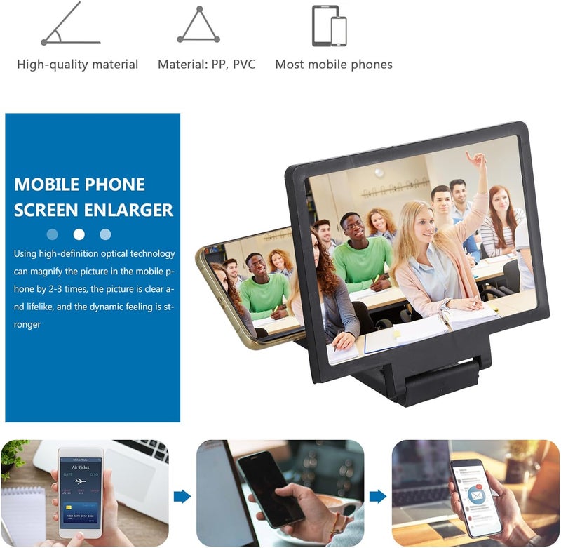 Uonlytech 3 قطع مكبر شاشة الهاتف مع حامل قابل لضبط الارتفاع، حامل مكبر محمول للهواتف الذكية، مكبر خفيف الوزن للأفلام والقراءة، حماية العين للمسنين - Image 3