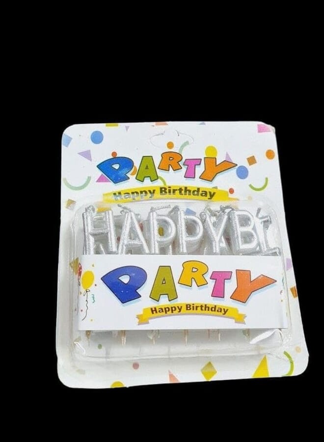 Candle With Happy Birthday Design For Cake Decoration Set Of 13 Pieces - Silver 