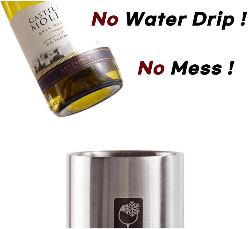 IPUJAN Wine Chiller Bucket with Stainless Ice Stone - Champagne Bucket for 750ml Single Bottle Cold up to 5 Hours - Iceless Insulated Double Walled White Wine Cooler Bucket (Silver) - Image 5