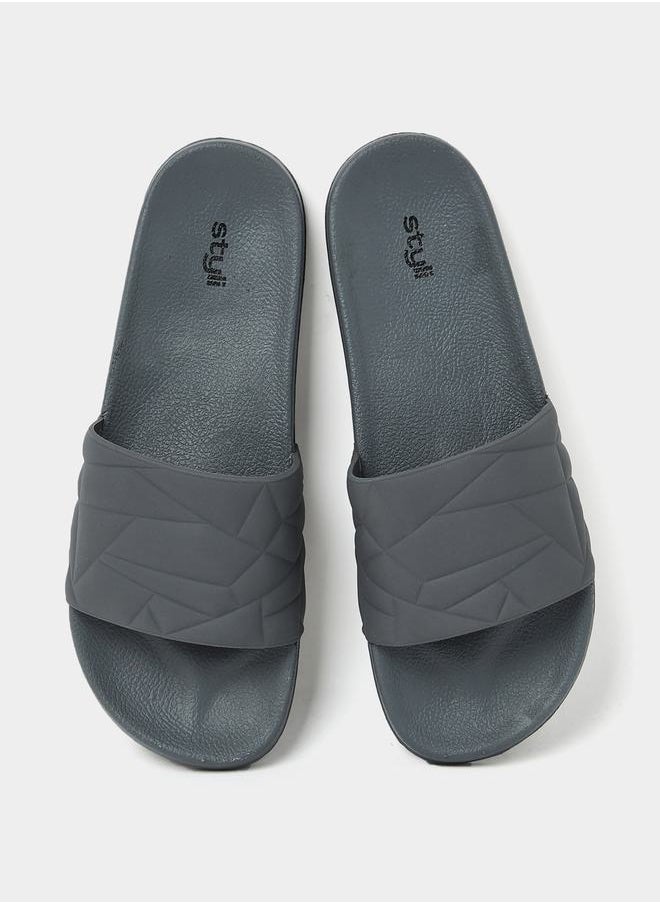 Styli - Textured Open Toe Slip On Slides - Image 1