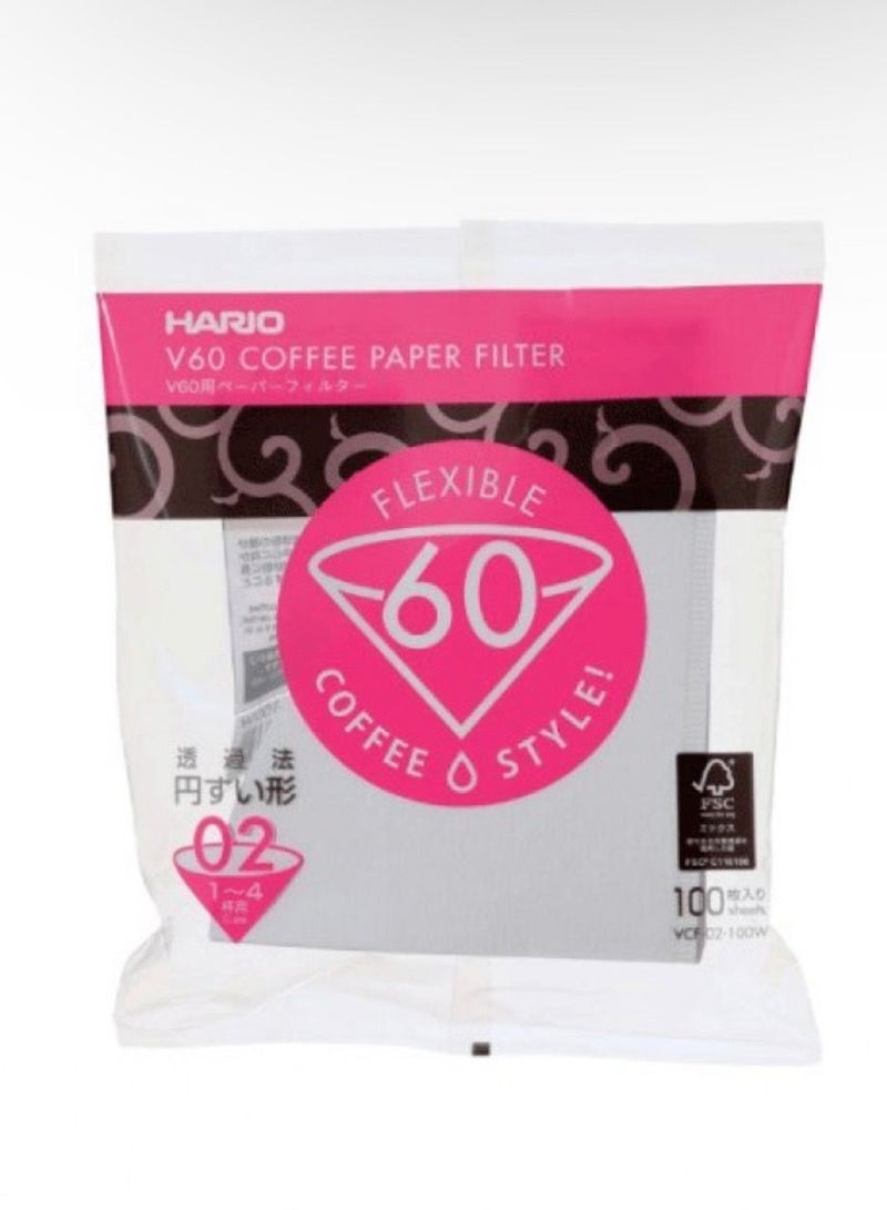 هاريو فلاتر هاريو V60 مقاس 02 أبيض عدد 100