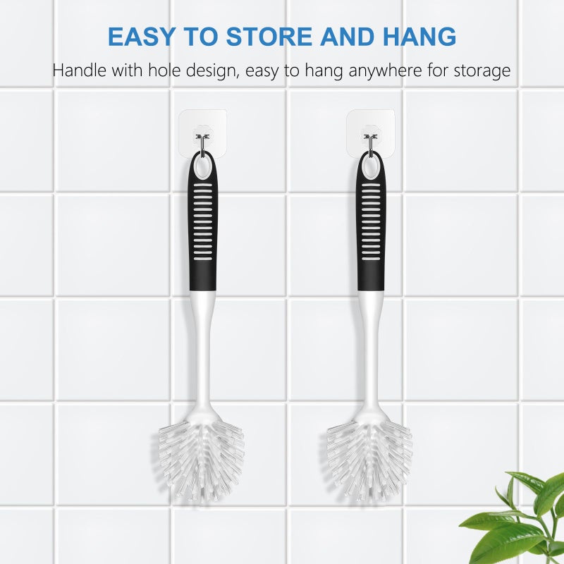 Setsail Dish Brush With Handle  2 Pack Stiff Bristles Dish Scrubber With Built-In Scraper Dish Scrub Brushes For Cleaning Dishes  Pots And Pans  Kitchen Sink  White - Image 3