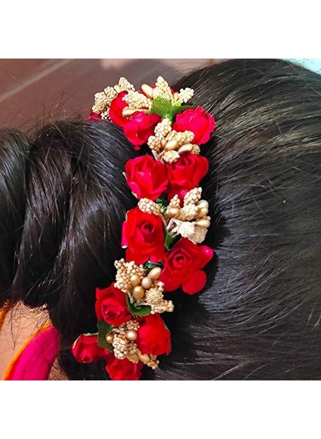 Chronex Bridal Flower And Fabric Hair Artificial Flower Gajra Flower Juda/Gajra ; Juda Band Hair Accessories/Hair Extension For Women & Girls (Multi Pack Of 1) - Image 3