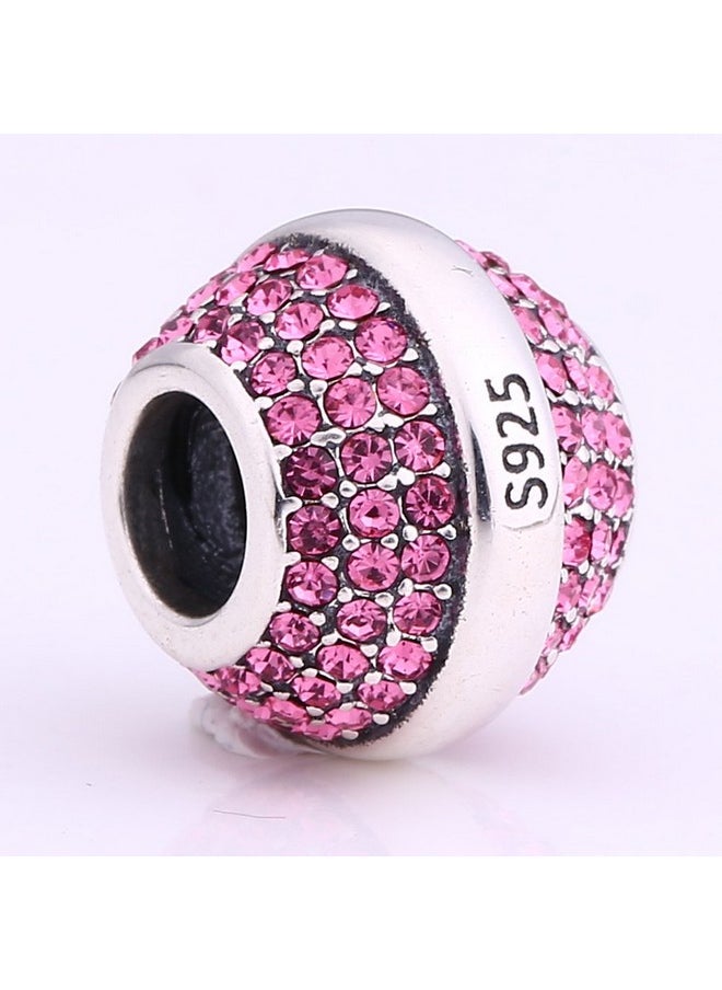 Paiyuan charms - Love Birthday 12 Colors Jan-Dec Charms 925 Sterling Silver Birthstone Crystal Bead For 3Mm Snake Chain Bracelet (Pink October) - Image 1