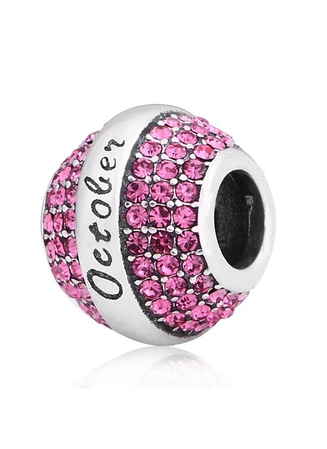 Paiyuan charms - Love Birthday 12 Colors Jan-Dec Charms 925 Sterling Silver Birthstone Crystal Bead For 3Mm Snake Chain Bracelet (Pink October) - Image 1