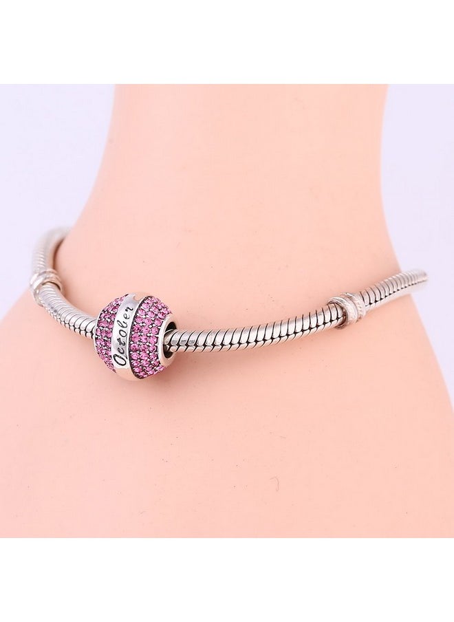 Paiyuan charms - Love Birthday 12 Colors Jan-Dec Charms 925 Sterling Silver Birthstone Crystal Bead For 3Mm Snake Chain Bracelet (Pink October) - Image 1