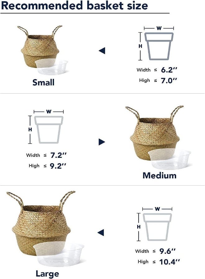 AKDC Le Tauci Plant Basket With Liner - Woven Seagrass Belly Baskets, Home Boho Decor, Storage Laundry Picnic Grocery Straw Bag For Artificial Tree（Small - 7 Inch, Original） - Image 3