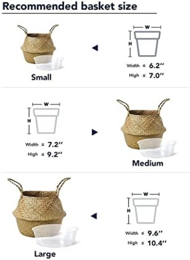 AKDC Le Tauci Plant Basket With Liner - Woven Seagrass Belly Baskets, Home Boho Decor, Storage Laundry Picnic Grocery Straw Bag For Artificial Tree（Small - 7 Inch, Original） - Image 1