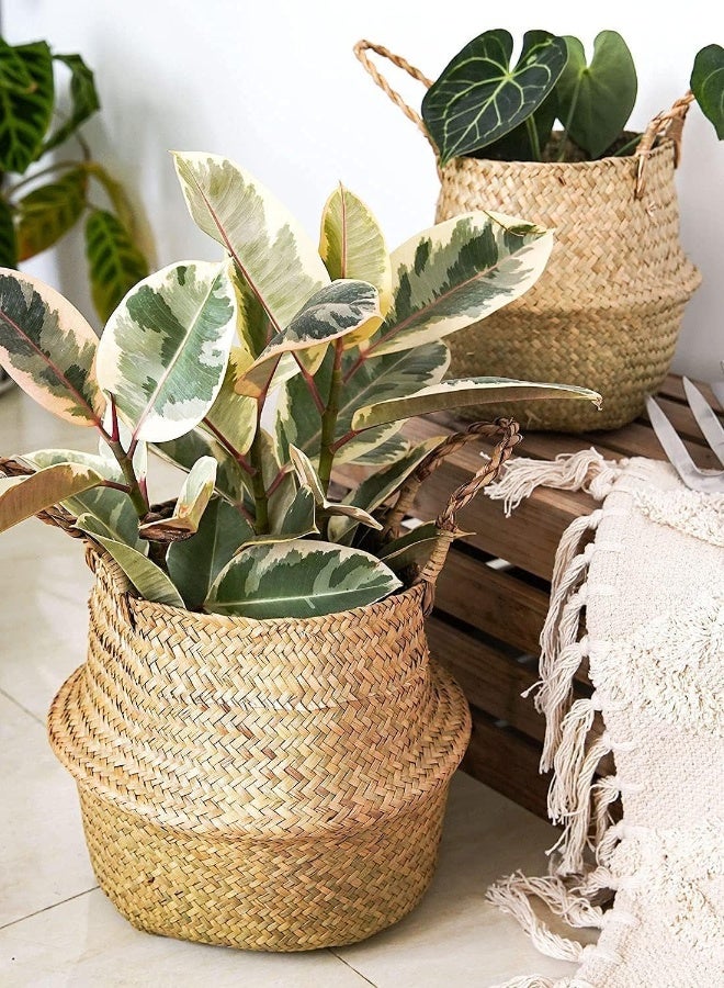 AKDC Le Tauci Plant Basket With Liner - Woven Seagrass Belly Baskets, Home Boho Decor, Storage Laundry Picnic Grocery Straw Bag For Artificial Tree（Small - 7 Inch, Original） - Image 5