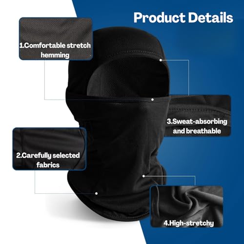 Flavizo Black Balaclava for Men, Full Face Mask for Bikers, Helmet Cover for Bike, Riding, Outdoor Ski Sports, Breathable Windproof Protective Gear for Motorcycle Riders - Image 3