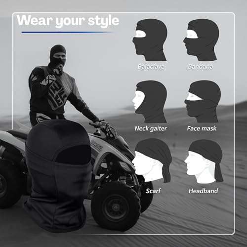 Flavizo Black Balaclava for Men, Full Face Mask for Bikers, Helmet Cover for Bike, Riding, Outdoor Ski Sports, Breathable Windproof Protective Gear for Motorcycle Riders - Image 4