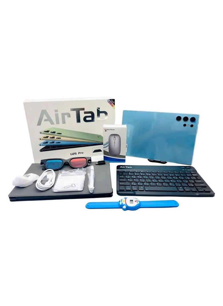 AirTab 10.1 -Inch Smart Tablet U25 PRO Android 13 Tablet With 1TB Storage and 16GB RAM Quad Core Wi-Fi LTE Dual Sim with Touch Pen and Keyboard - BLUE